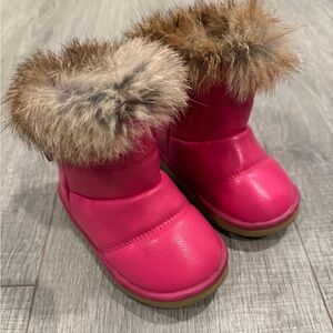 Pink Toddler Girl Fur Boots - Size Eu 22 - Good Condition! See photos